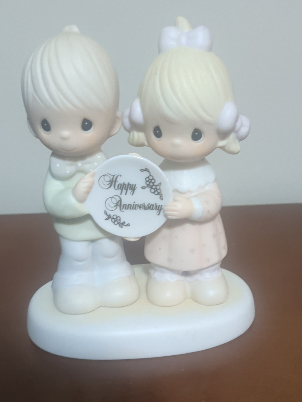 Happy Anniversary Figurine - Cream and Light Pink Decorative Cake Topper